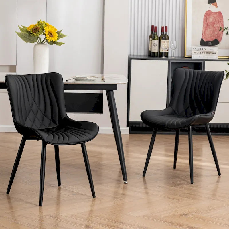Chaise de salle à manger sans accoudoirs en cuir rembourré avec pieds en métal, style moderne du milieu du siècle