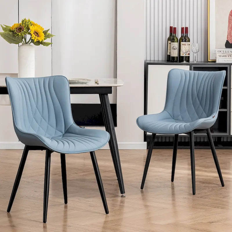 Chaise de salle à manger sans accoudoirs en cuir rembourré avec pieds en métal, style moderne du milieu du siècle