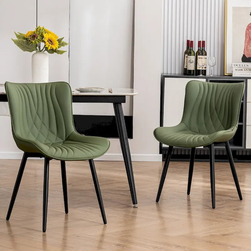 Chaise de salle à manger sans accoudoirs en cuir rembourré avec pieds en métal, style moderne du milieu du siècle