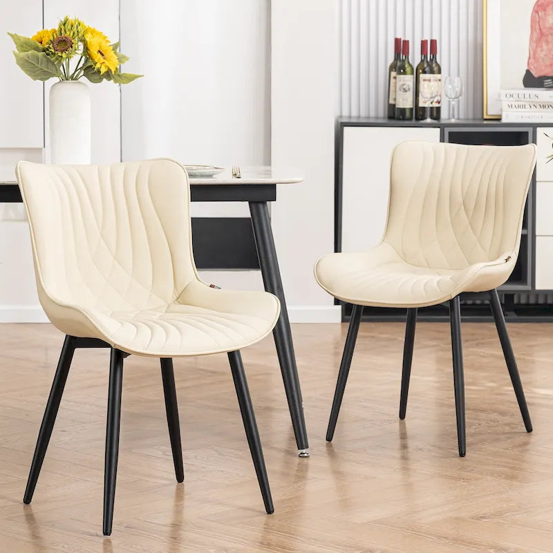Chaise de salle à manger sans accoudoirs en cuir rembourré avec pieds en métal, style moderne du milieu du siècle