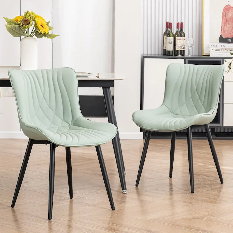 Chaise de salle à manger sans accoudoirs en cuir rembourré avec pieds en métal, style moderne du milieu du siècle
