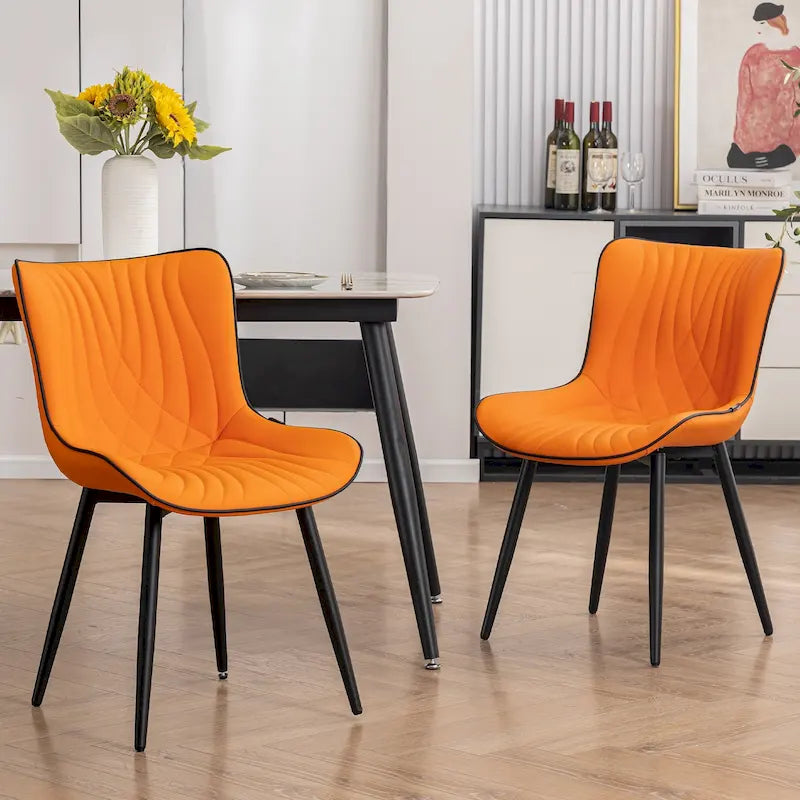 Chaise de salle à manger sans accoudoirs en cuir rembourré avec pieds en métal, style moderne du milieu du siècle