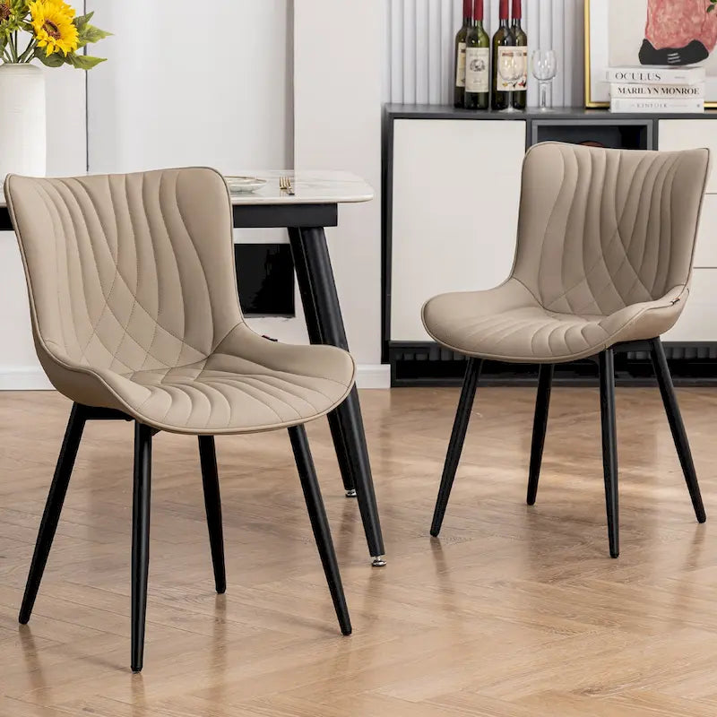 Modern Upholstered Leather Armless Dining Chairs Set of 2