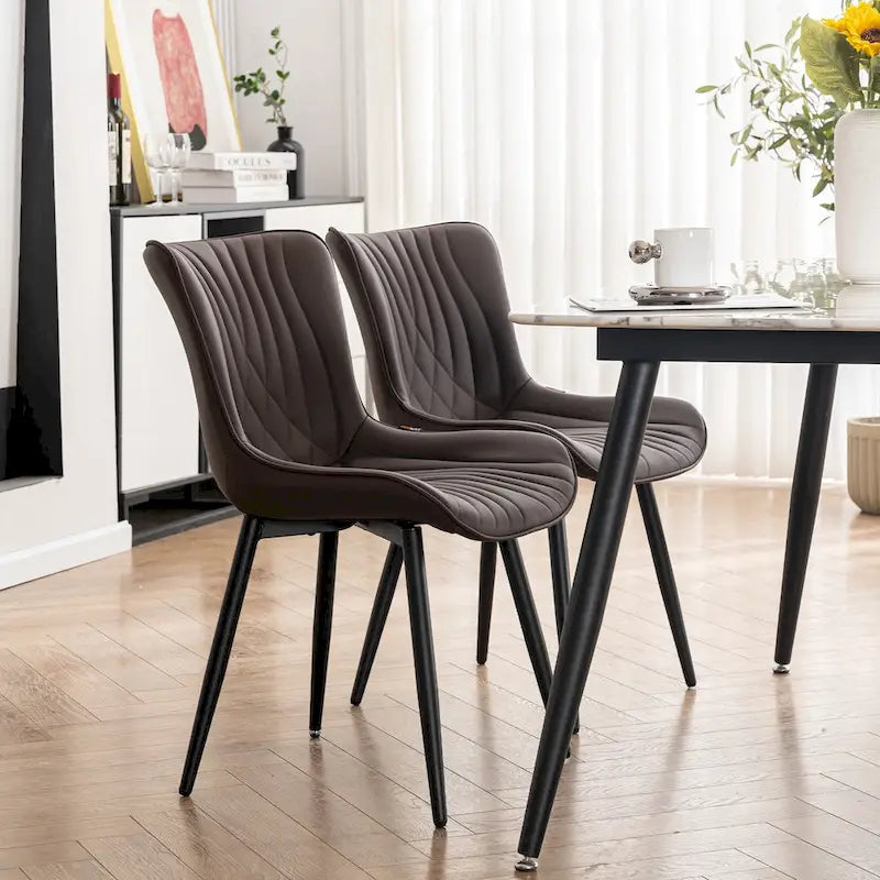 Chaise de salle à manger sans accoudoirs en cuir rembourré avec pieds en métal, style moderne du milieu du siècle