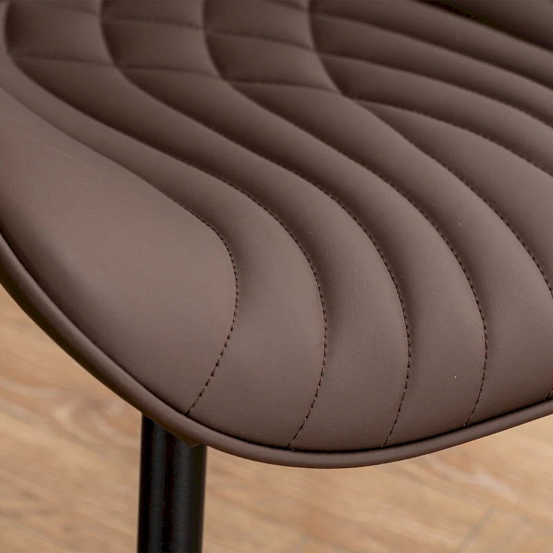 Chaise de salle à manger sans accoudoirs en cuir rembourré avec pieds en métal, style moderne du milieu du siècle