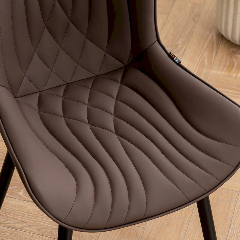 Chaise de salle à manger sans accoudoirs en cuir rembourré avec pieds en métal, style moderne du milieu du siècle