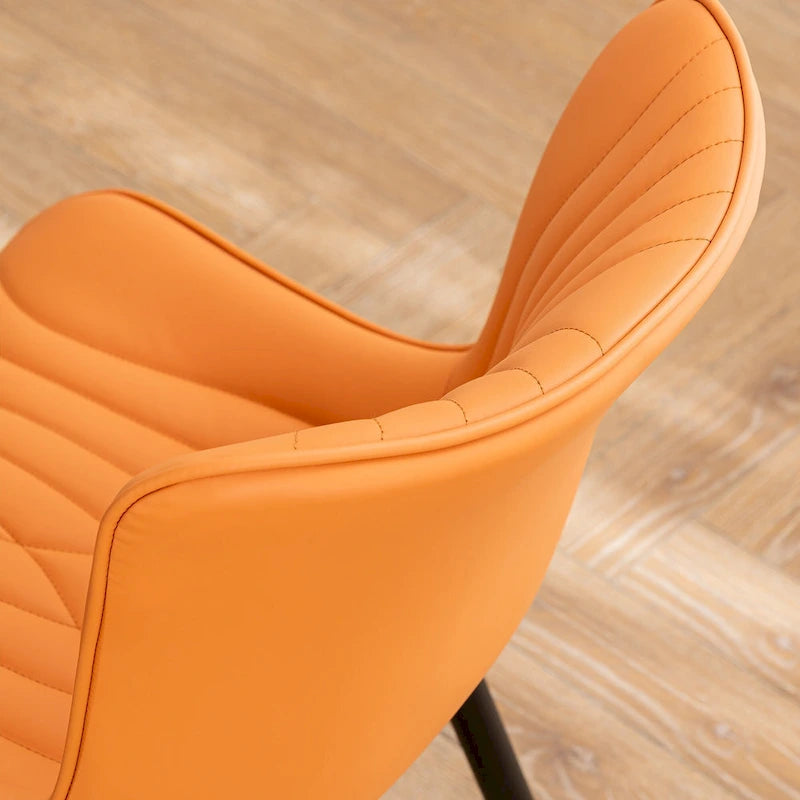 Chaise de salle à manger sans accoudoirs en cuir rembourré avec pieds en métal, style moderne du milieu du siècle