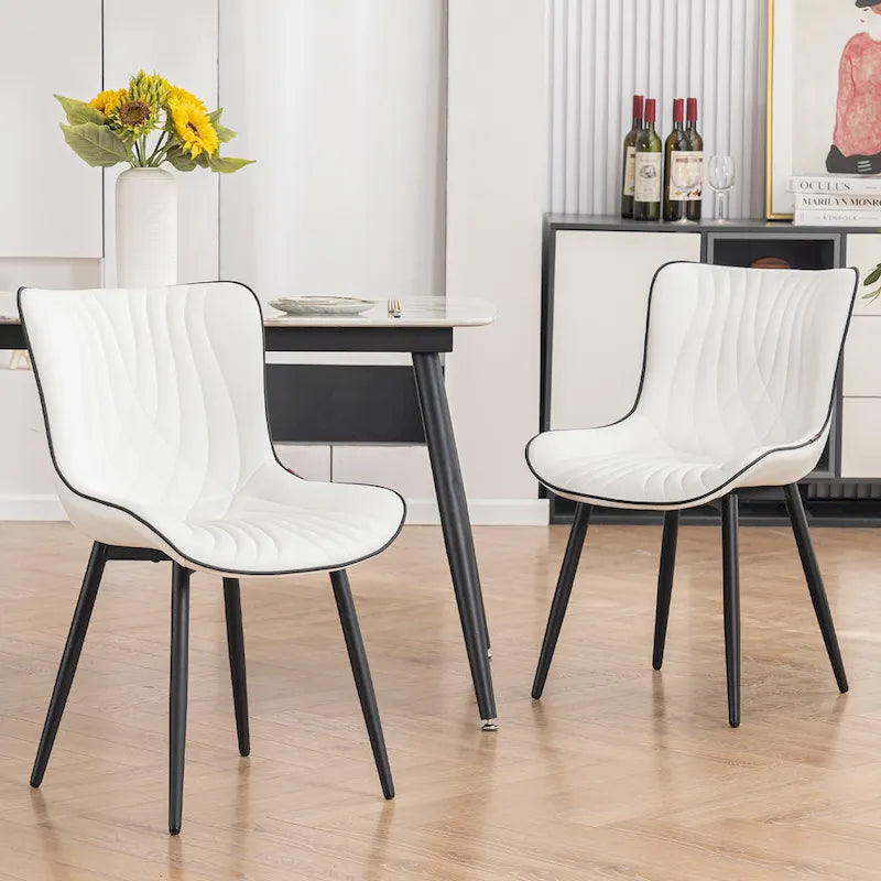 Chaise de salle à manger sans accoudoirs en cuir rembourré avec pieds en métal, style moderne du milieu du siècle