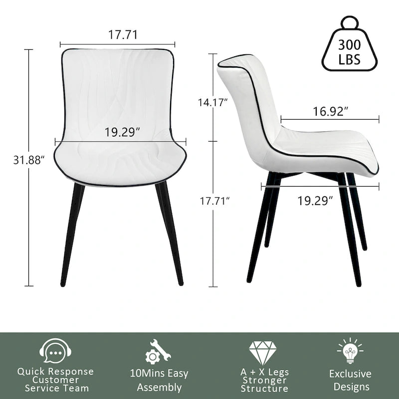 Chaise de salle à manger sans accoudoirs en cuir rembourré avec pieds en métal, style moderne du milieu du siècle