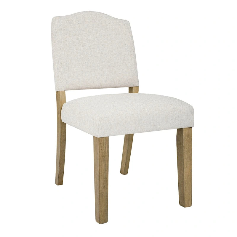Chaise de salle à manger tapissée à dossier ouvert, crème texturé, pieds en bois