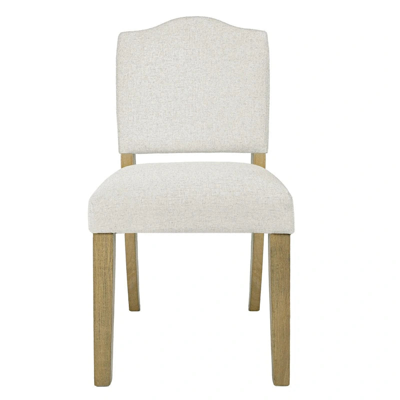 Chaise de salle à manger tapissée à dossier ouvert, crème texturé, pieds en bois