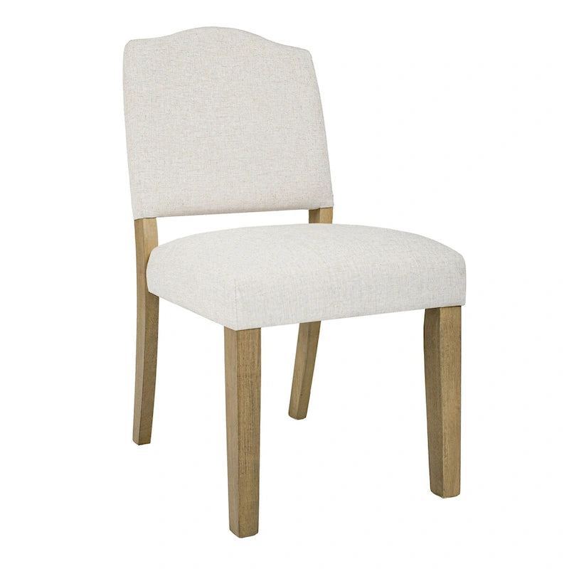 Chaise de salle à manger tapissée à dossier ouvert, crème texturé, pieds en bois