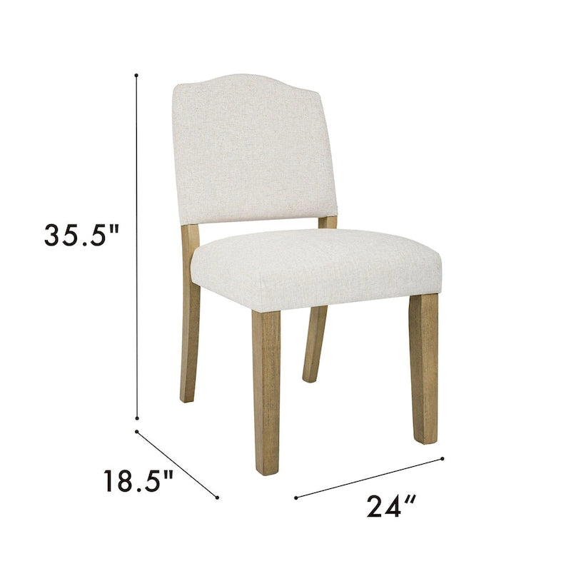 Chaise de salle à manger tapissée à dossier ouvert, crème texturé, pieds en bois