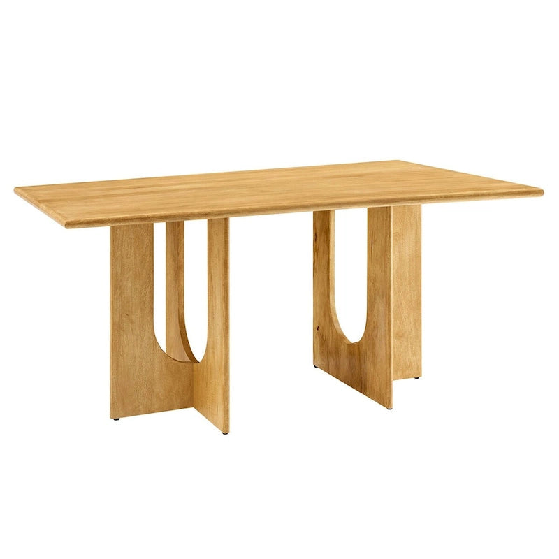 Table à manger rectangulaire en bois de manguier massif avec piédestal à double arche