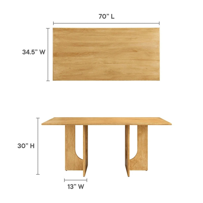 Table à manger rectangulaire en bois de manguier massif avec piédestal à double arche