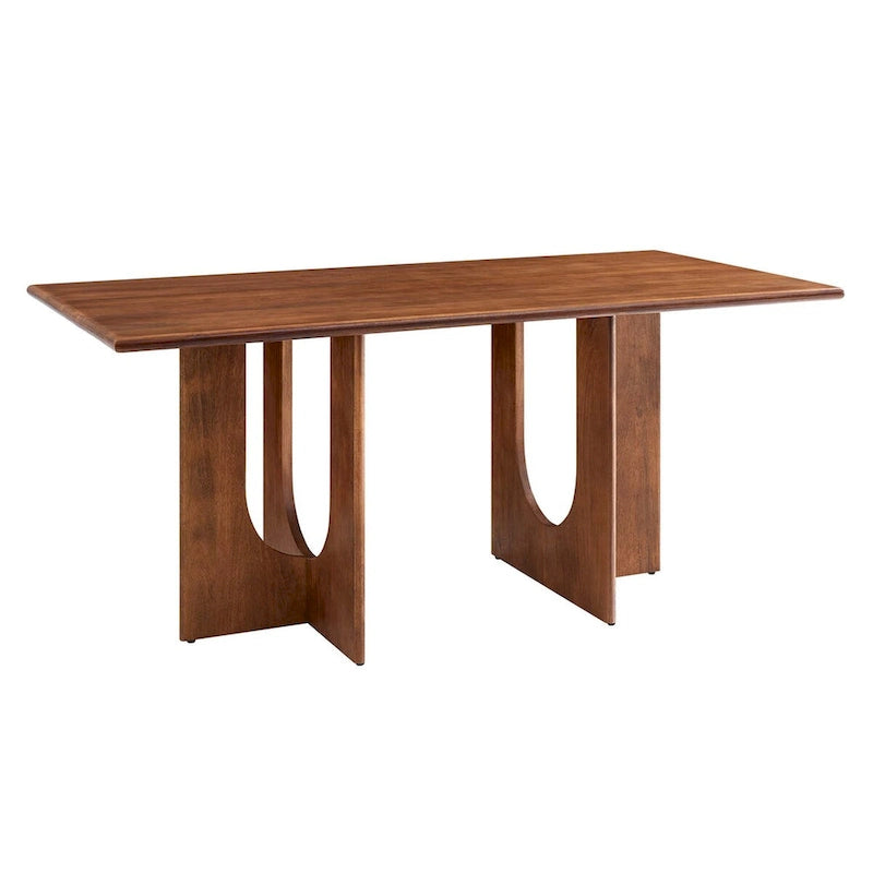 Table à manger rectangulaire en bois de manguier massif avec piédestal à double arche