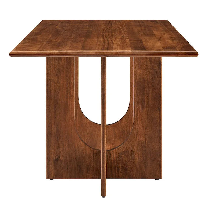 Table à manger rectangulaire en bois de manguier massif avec piédestal à double arche