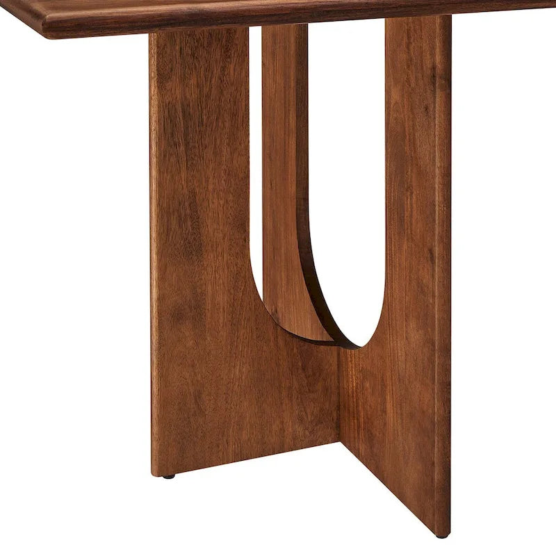 Table à manger rectangulaire en bois de manguier massif avec piédestal à double arche