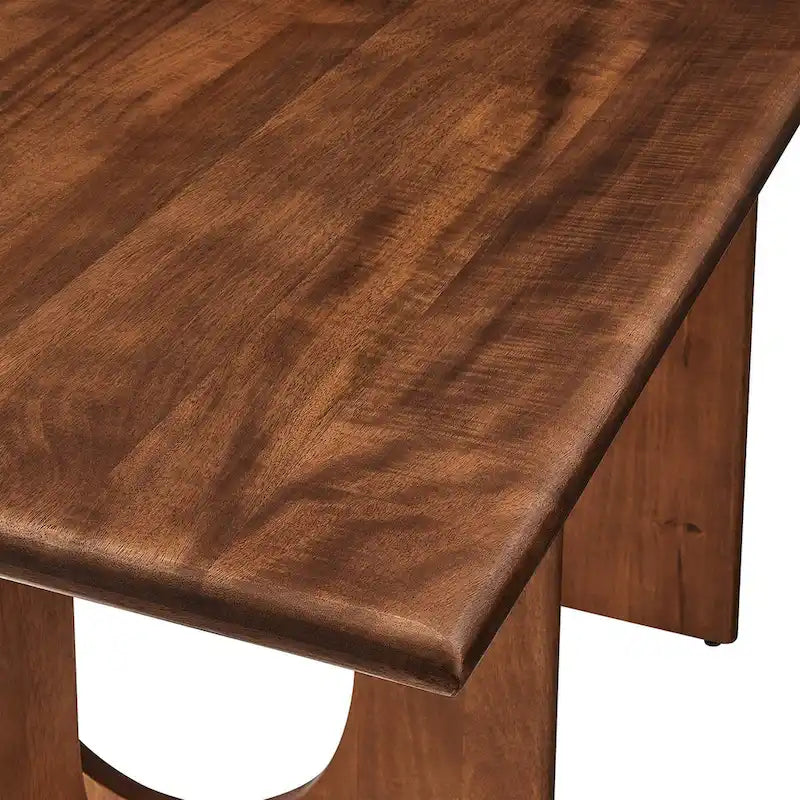 Table à manger rectangulaire en bois de manguier massif avec piédestal à double arche