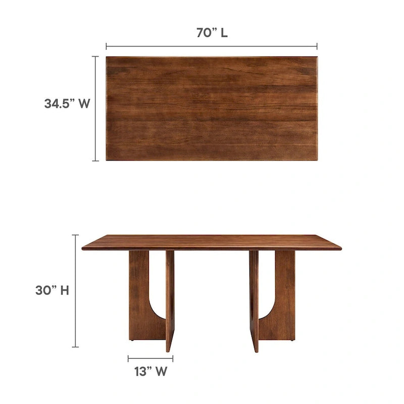 Table à manger rectangulaire en bois de manguier massif avec piédestal à double arche
