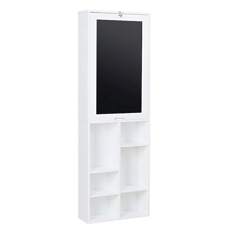 Bureau mural rabattable avec porte tableau noir et armoire de rangement Blanc
