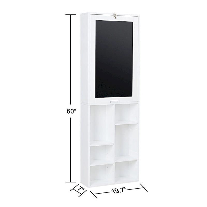 Bureau mural rabattable avec porte tableau noir et armoire de rangement Blanc