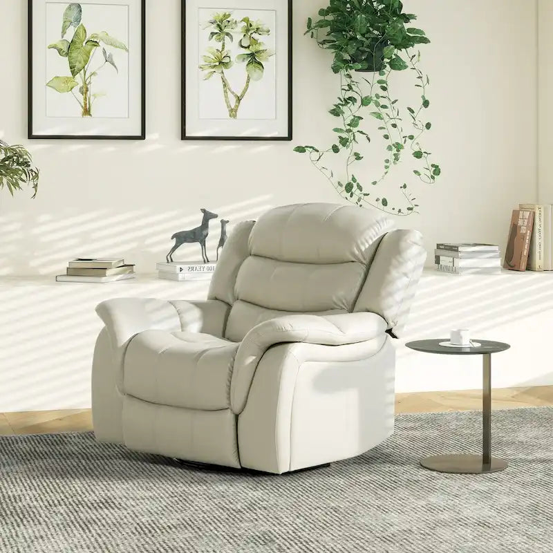 Fauteuil inclinable, pivotant et coulissant manuel en similicuir blanc cassé couleur parchemin