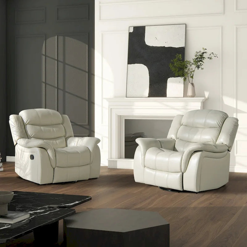 Fauteuil inclinable, pivotant et coulissant manuel en similicuir blanc cassé couleur parchemin