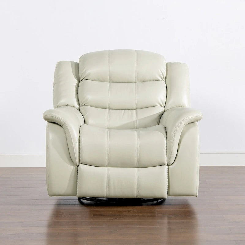 Fauteuil inclinable, pivotant et coulissant manuel en similicuir blanc cassé couleur parchemin