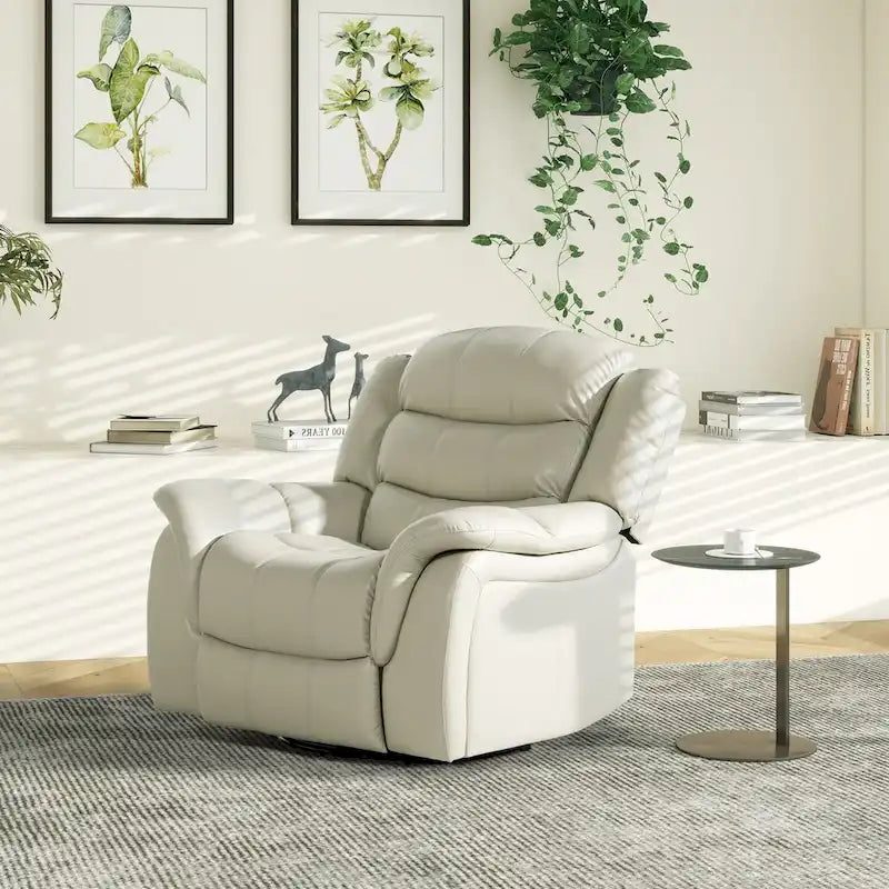 Fauteuil inclinable, pivotant et coulissant manuel en similicuir blanc cassé couleur parchemin