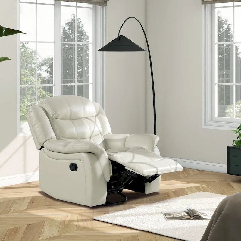 Fauteuil inclinable, pivotant et coulissant manuel en similicuir blanc cassé couleur parchemin