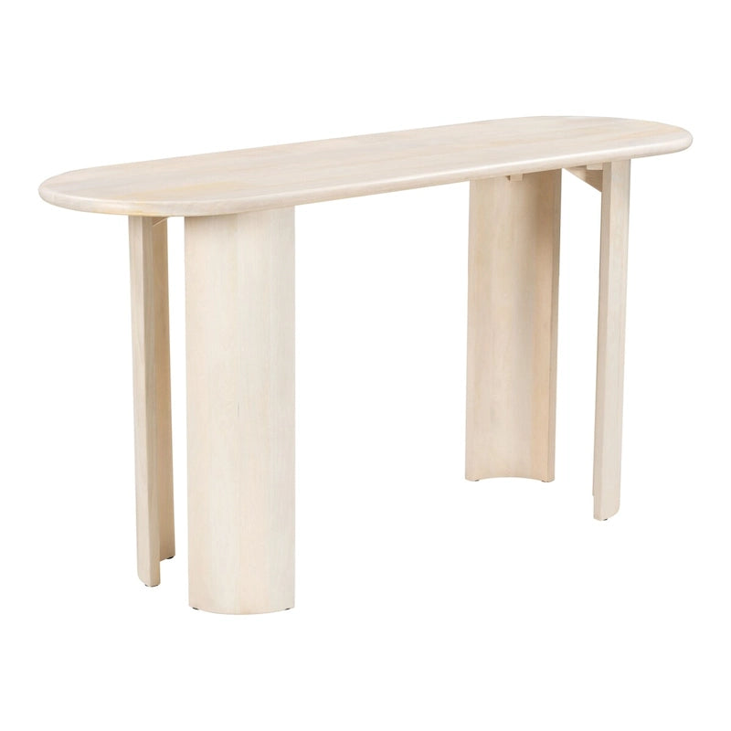 Console en bois d'acacia blanchi avec pieds cylindriques, finition naturelle