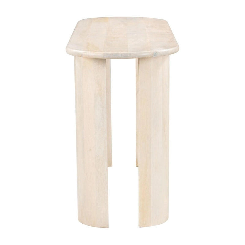 Console en bois d'acacia blanchi avec pieds cylindriques, finition naturelle