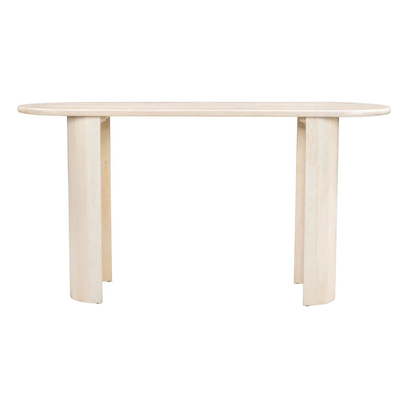 Console en bois d'acacia blanchi avec pieds cylindriques, finition naturelle