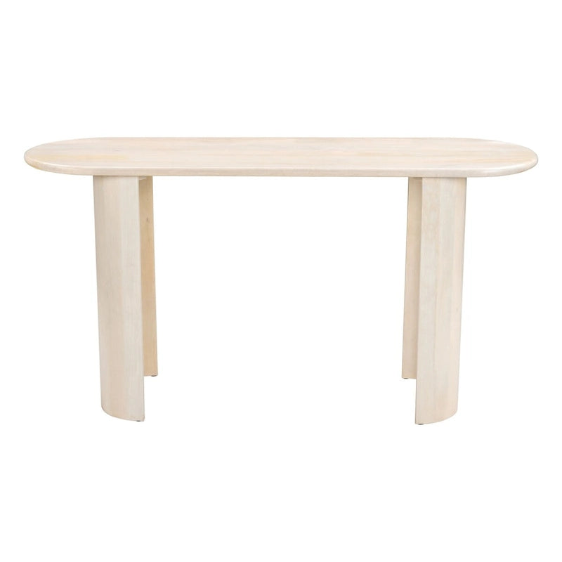 Console en bois d'acacia blanchi avec pieds cylindriques, finition naturelle