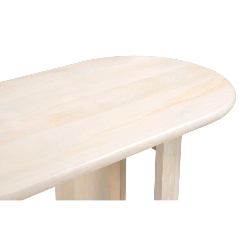 Console en bois d'acacia blanchi avec pieds cylindriques, finition naturelle