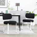 Chaise de salle à manger en bouclette rembourrée, dossier ouvert, pieds en métal blanc, noir