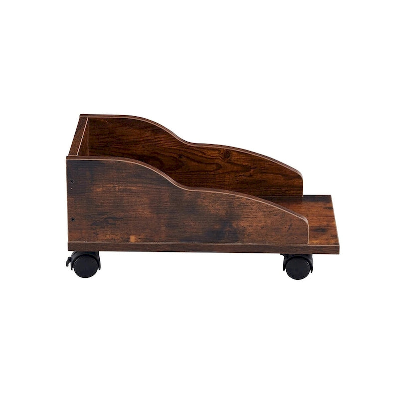 Bureau d'angle avec tiroirs, support pour unité centrale et plateau coulissant pour clavier, Marron rustique