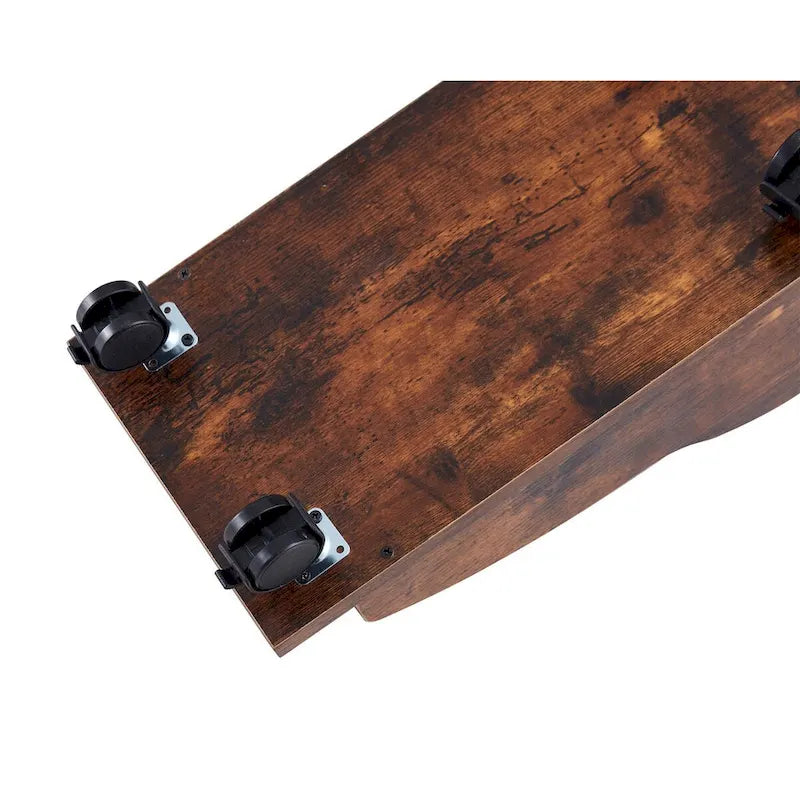 Bureau d'angle avec tiroirs, support pour unité centrale et plateau coulissant pour clavier, Marron rustique