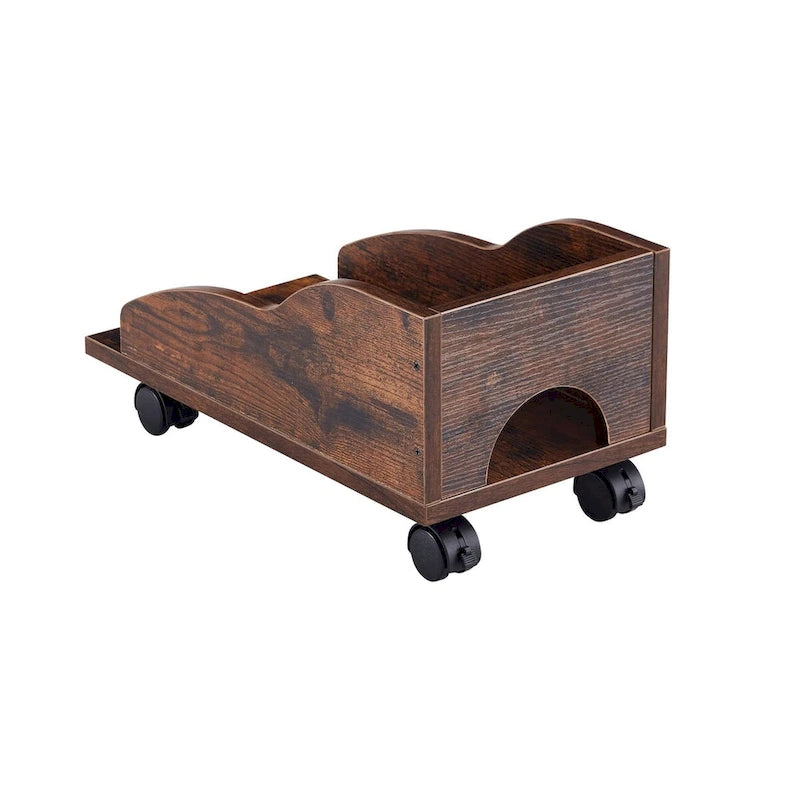 Bureau d'angle avec tiroirs, support pour unité centrale et plateau coulissant pour clavier, Marron rustique