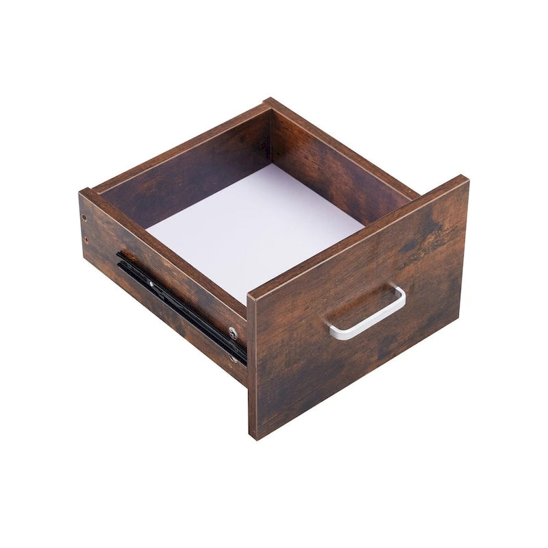 Bureau d'angle avec tiroirs, support pour unité centrale et plateau coulissant pour clavier, Marron rustique