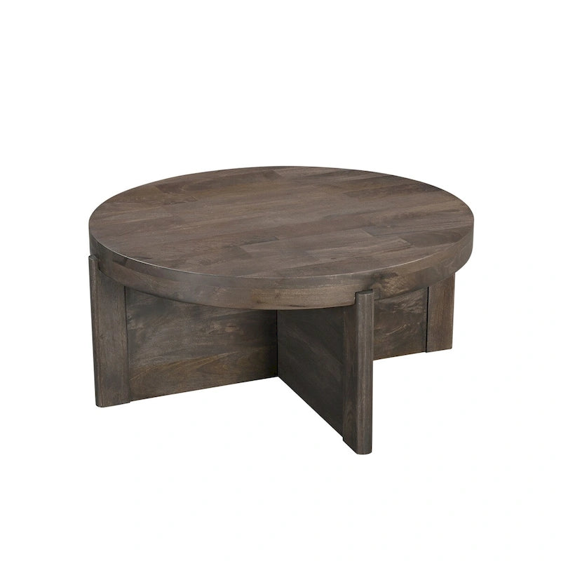 Table basse ronde en bois massif avec piètement en croix