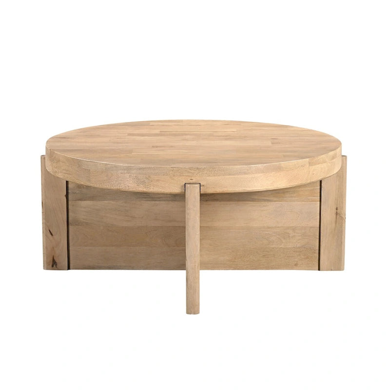 Table basse ronde en bois massif avec piètement en croix