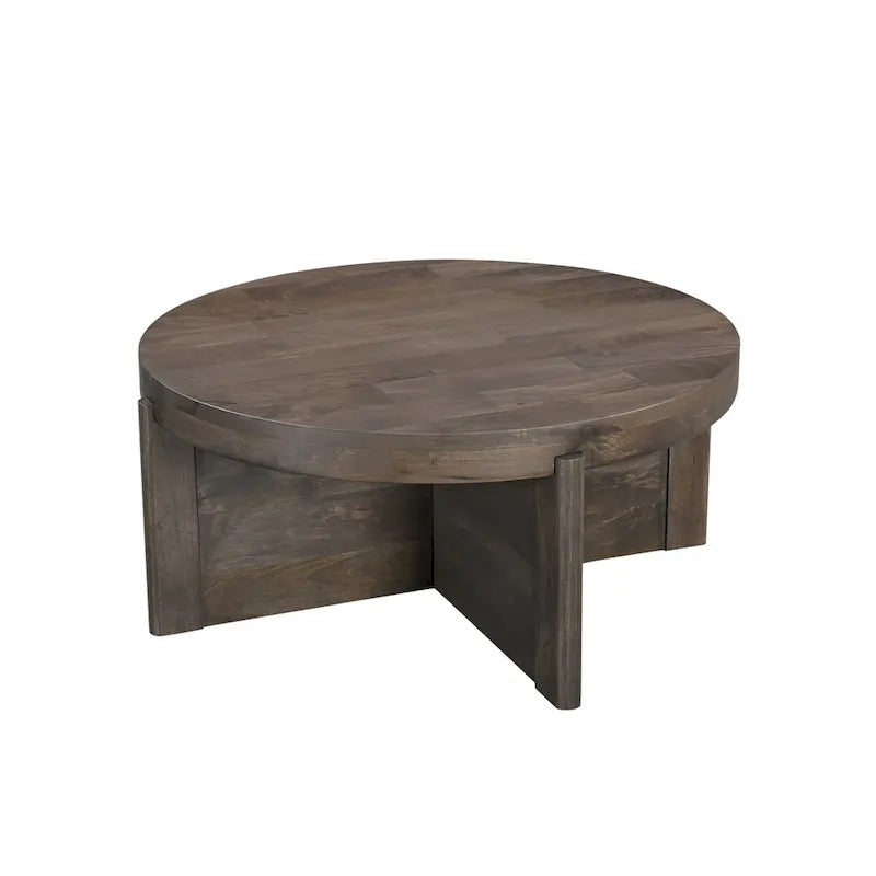 Table basse ronde en bois massif avec piètement en croix