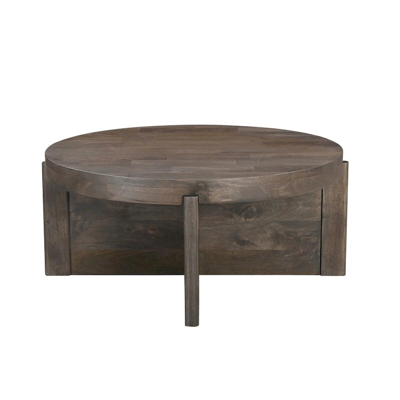 Table basse ronde en bois massif avec piètement en croix
