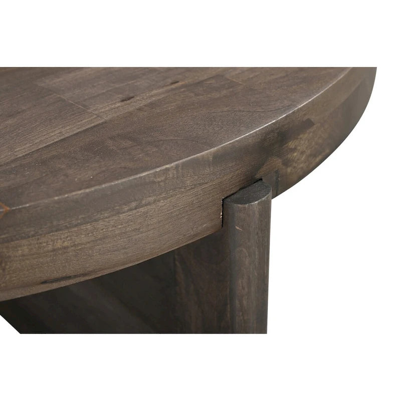 Table basse ronde en bois massif avec piètement en croix